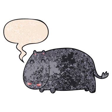 retro doku tarzında karikatür su aygırı ve konuşma balonu