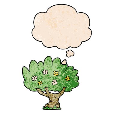 karikatür ağacı ve grunge doku desen tarzında düşünce balonu