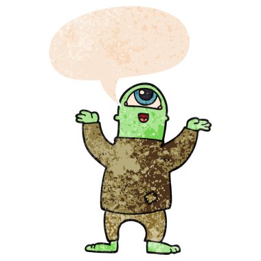 retro dokulu st karikatür halloween canavar ve konuşma balonu