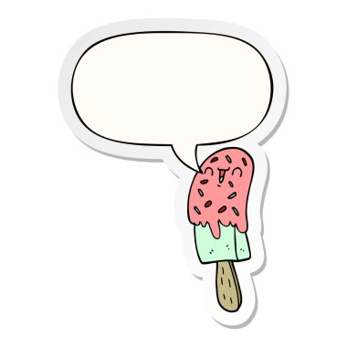 karikatür buz lolly ve konuşma kabarcık etiket