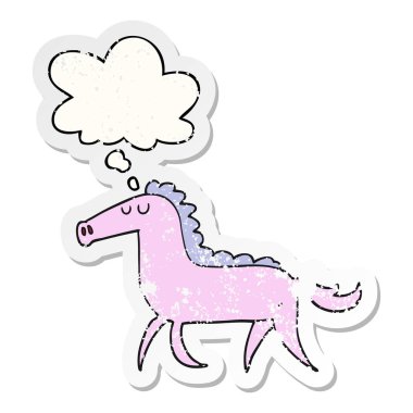 karikatür at ve sıkıntılı yıpranmış etiket olarak kabarcık düşünce