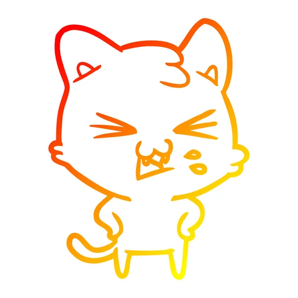 Línea de gradiente caliente dibujo dibujos animados silbido gato — Vector de stock