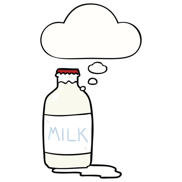 Cartoon melk fles en gedachte Bubble — Stockvector