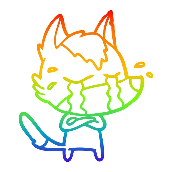 Rainbow gradient ligne dessin dessin animé pleurant loup — Image vectorielle