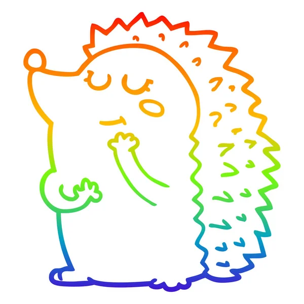かわいい漫画のヘッジホッグを描く虹のグラデーションライン — ストックベクタ