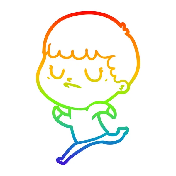 Rainbow gradient line drawing cartoon grumpy boy — Stock Vector