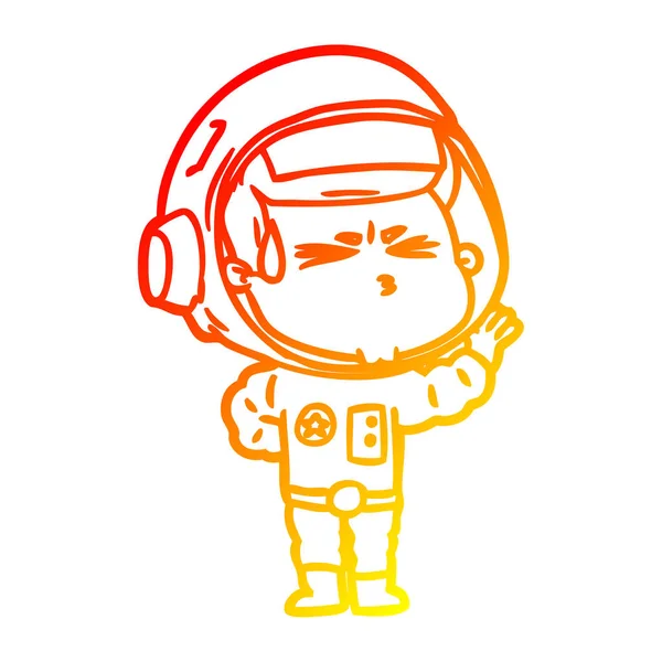 Meleg színátmenet vonal rajz karikatúra hangsúlyozta űrhajós — Stock Vector