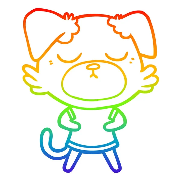 Rainbow gradient linje ritning söt tecknad hund — Stock vektor