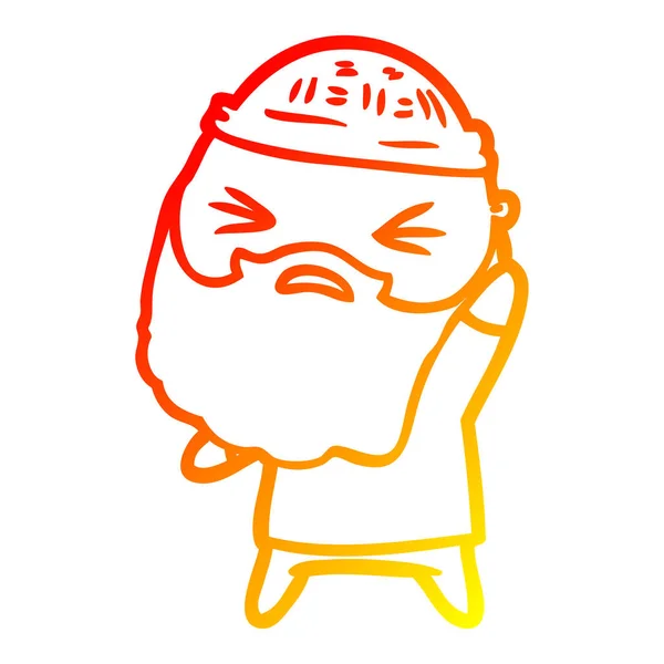 Warme kleurovergang lijntekening cartoon man met baard — Stockvector