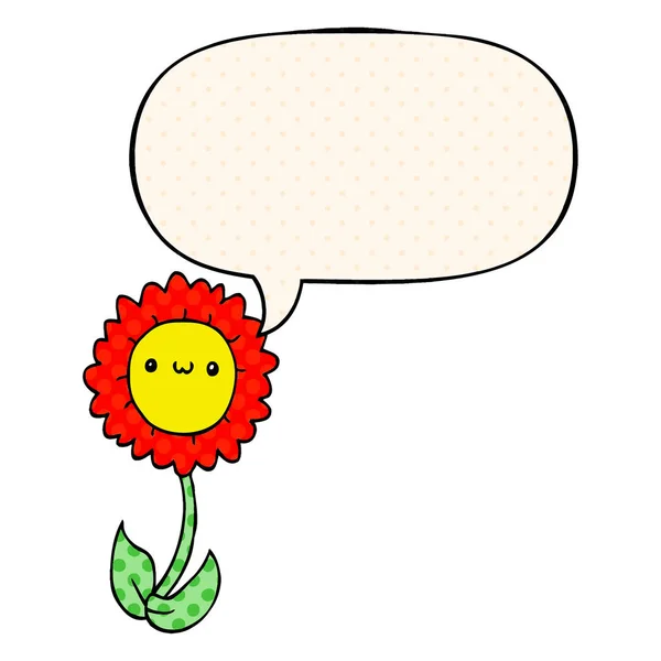 Çizgi roman tarzında karikatür çiçek ve konuşma balonu — Stok Vektör