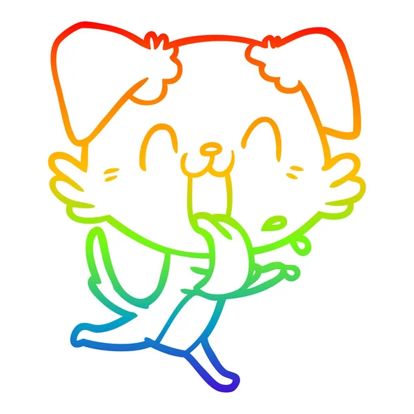 Regenboog gradiënt lijntekening cartoon hijgen hond running — Stockvector