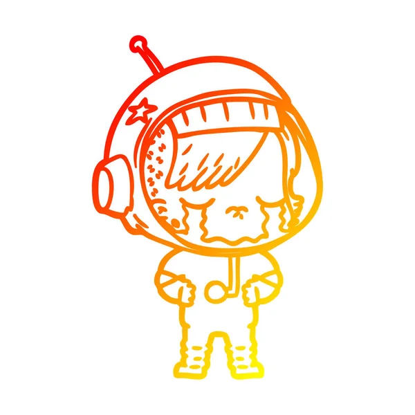 Astronauta ciepły dziewczynka gradient kreskówka linia rysunek płacz — Wektor stockowy