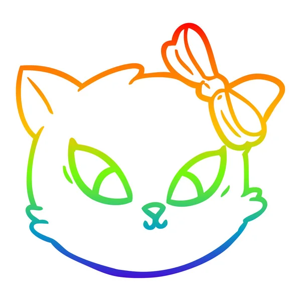 Arco iris gradiente línea dibujo lindo dibujos animados gato con arco — Vector de stock