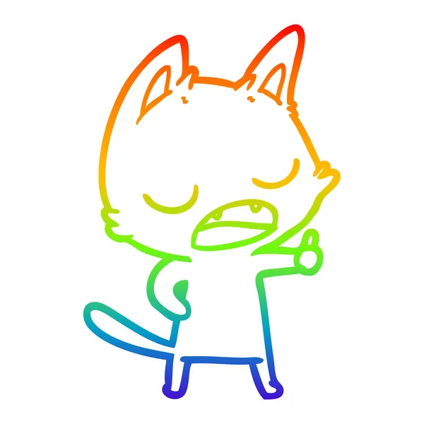 Rainbow gradient line drawing talking cat cartoon — Stock Vector