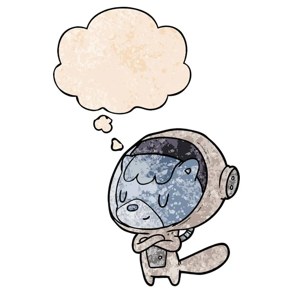 Animal astronaute dessin animé et bulle de pensée dans la texture grunge pa — Image vectorielle
