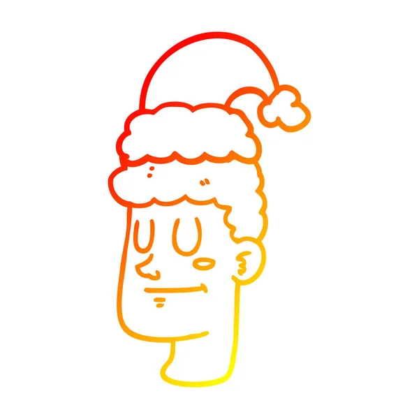 Linha gradiente quente desenho cartoon homem vestindo chapéu de Natal — Vetor de Stock