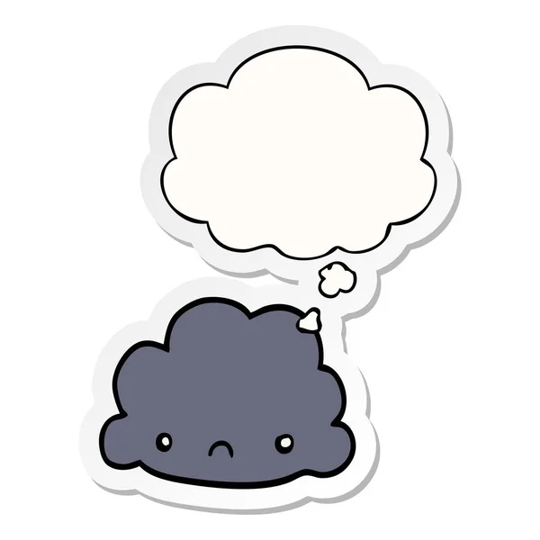 Cartoon wolk en gedachte Bubble als een gedrukte sticker — Stockvector