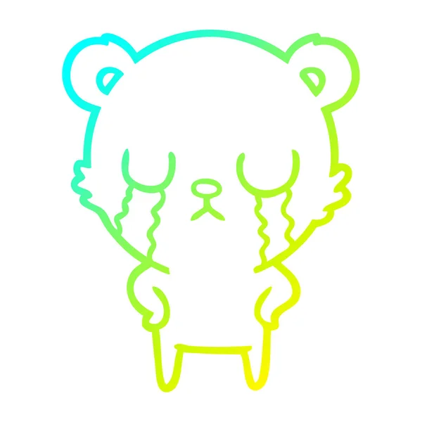 Linea gradiente freddo disegno piangendo orso cartone animato — Vettoriale Stock