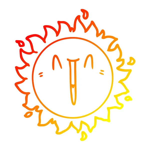 Warm gradient line drawing happy cartoon sun — Stock Vector