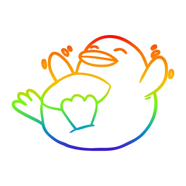 Linea gradiente arcobaleno disegno pinguino cartone animato felice — Vettoriale Stock