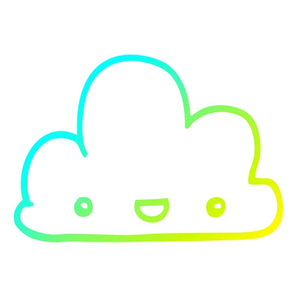 Cold gradient line drawing cartoon tiny happy cloud — Stock Vector