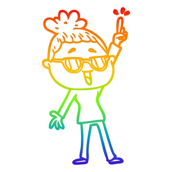 スペッタを着て漫画幸せな女性を描く虹のグラデーションライン — ストックベクタ