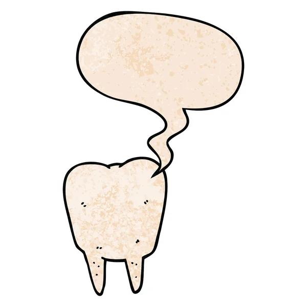 Мультяшний зуб і мовна бульбашка в стилі ретро текстури — стоковий вектор