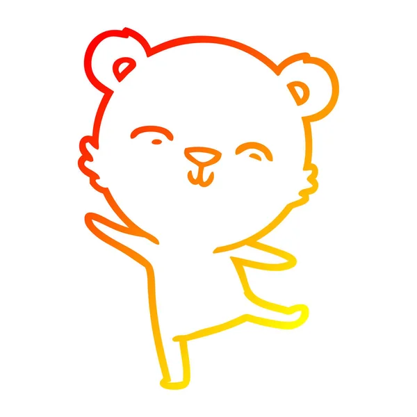 Línea de gradiente caliente dibujo dibujos animados feliz oso polar bailando — Vector de stock
