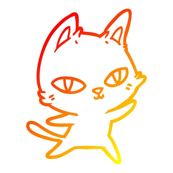 Meleg színátmenet vonal rajz karikatúra macska bámult — Stock Vector