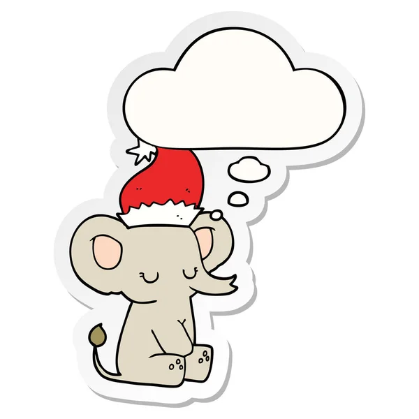 Cute christmas elephant and thought bubble as a printed sticker — Stock Vector