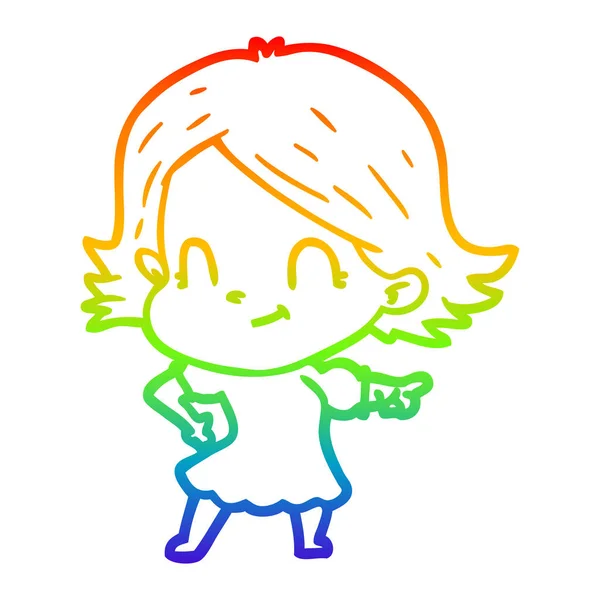 Regenbogen-Gradienten-Linie Zeichnung Cartoon freundliche Mädchen — Stockvektor