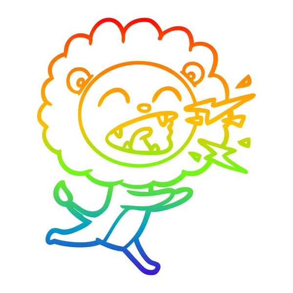 Rainbow gradient ligne dessin dessin animé en cours d'exécution lion — Image vectorielle