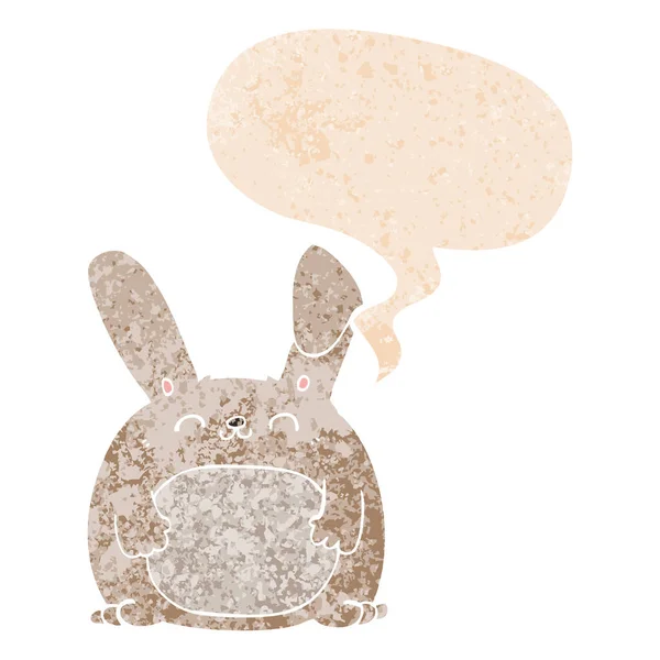 Dessin animé lapin et bulle de parole dans un style texturé rétro — Image vectorielle