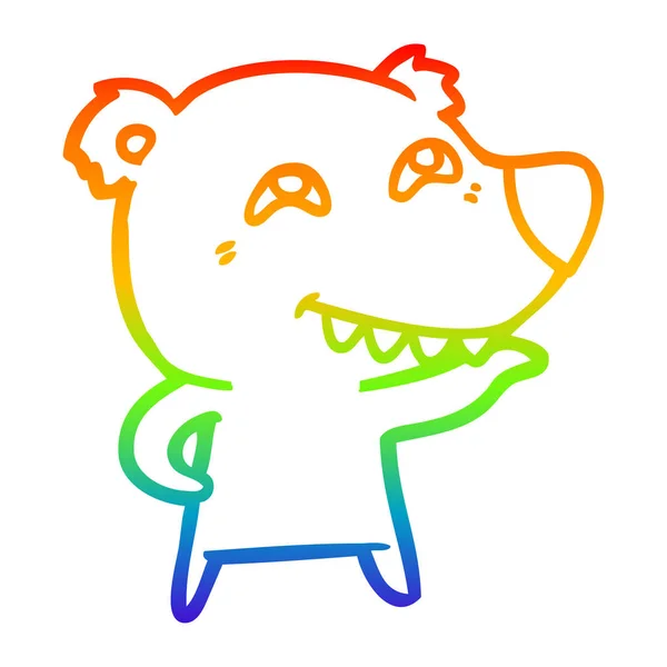 Arco iris gradiente línea dibujo dibujos animados oso mostrando los dientes — Vector de stock