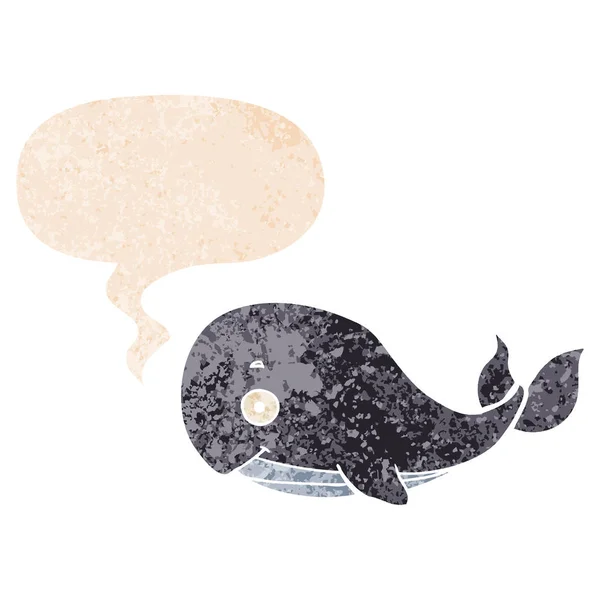 Kreskówka wieloryb i bańka mowy w stylu retro teksturowane — Wektor stockowy