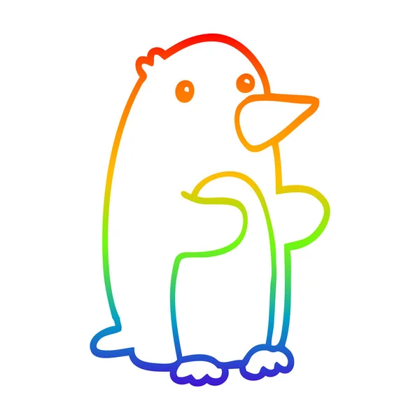 Rainbow gradient line drawing cartoon penguin — Stock Vector