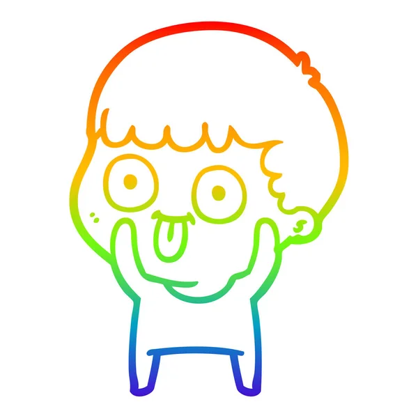 Arco iris gradiente línea dibujo dibujos animados hombre mirando — Vector de stock