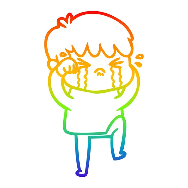 Rainbow gradient ligne dessin dessin animé garçon pleurer — Image vectorielle