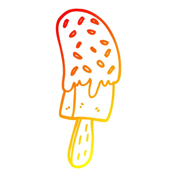 Warm gradient line drawing cartoon ice cream lolly — Stock Vector