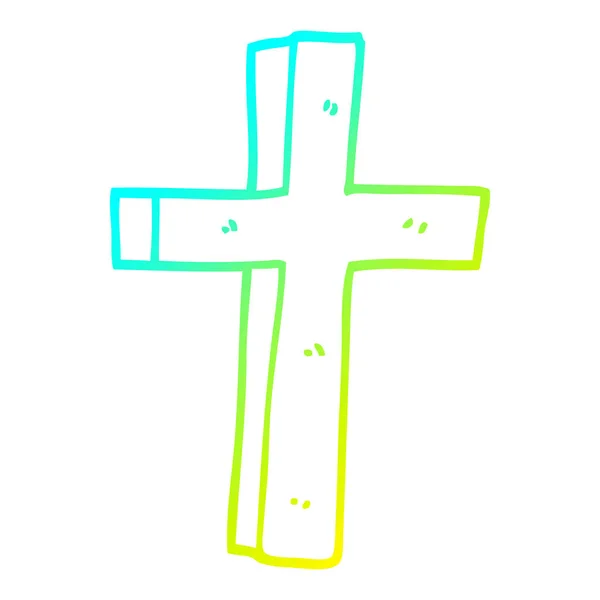 Koude gradiënt lijntekening cartoon houten kruis — Stockvector
