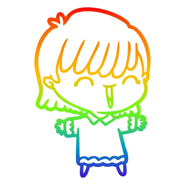 Regenboog gradiënt lijntekening cartoon vrouw — Stockvector