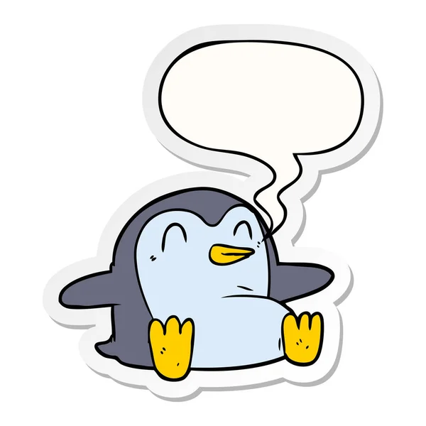 Pingüino de dibujos animados y pegatina de la burbuja del habla — Archivo Imágenes Vectoriales