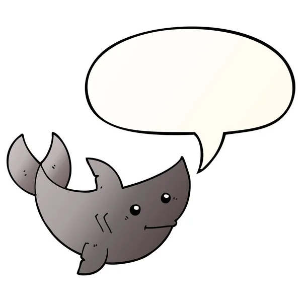 Tiburón de dibujos animados y burbuja del habla en estilo gradiente suave — Archivo Imágenes Vectoriales