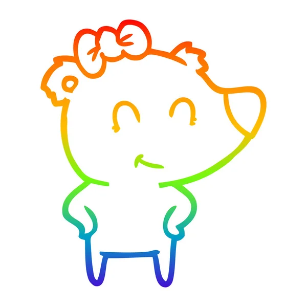 Rainbow gradient linje ritning kvinnlig Bear Cartoon — Stock vektor