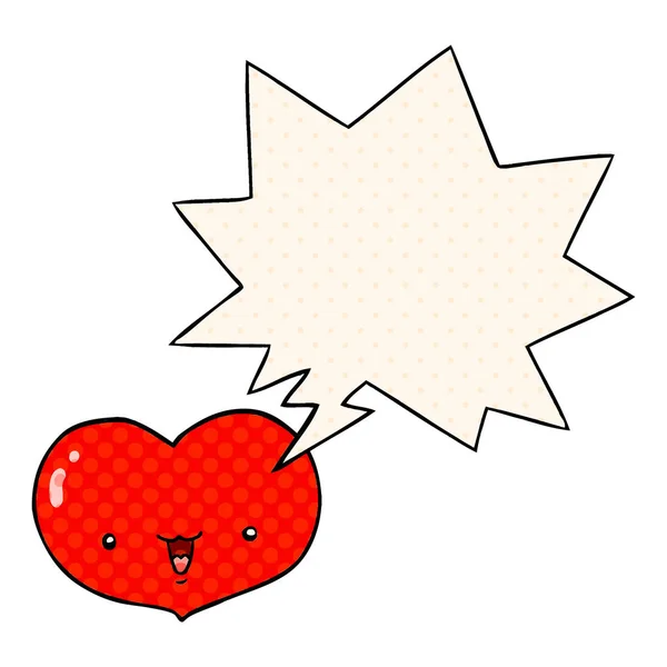 Tecknad kärlek hjärta karaktär och pratbubbla i serietidning sty — Stock vektor