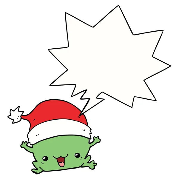 Niedlicher Cartoon-Weihnachtsfrosch und Sprechblase — Stockvektor