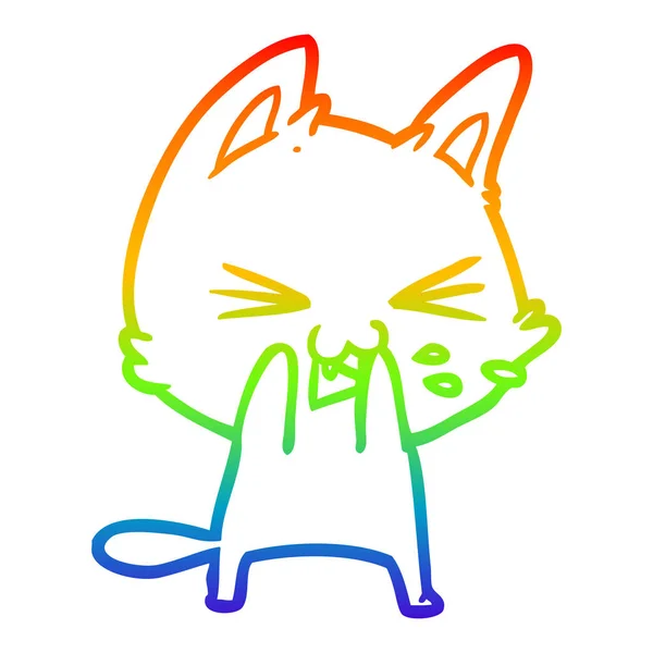 Arco iris gradiente línea dibujo dibujos animados gato siseo — Archivo Imágenes Vectoriales