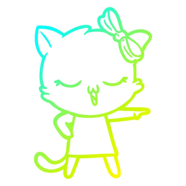 頭に弓を持つ冷たいグラデーションライン描画漫画の猫 — ストックベクタ