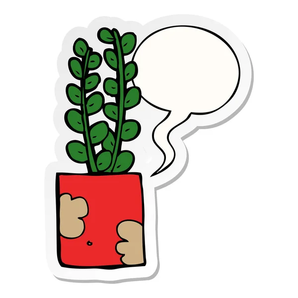 Cartoon plant and speech bubble sticker — Stock Vector