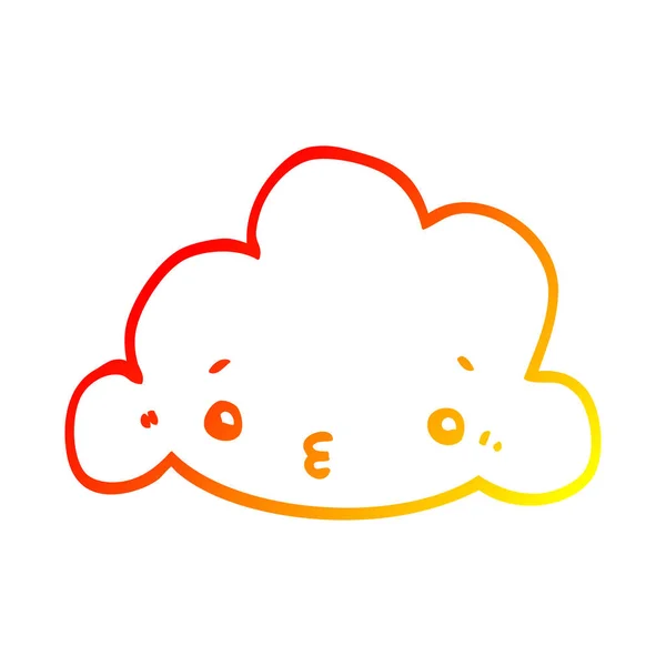 Línea de gradiente caliente dibujo linda nube de dibujos animados — Vector de stock